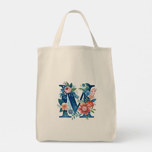 'M' decoratief bloemmonogram Tote Bag (Achterkant)