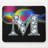 "M" Diamond Bling met Rainbow Swirl Mousepad Muismat (Voorkant)