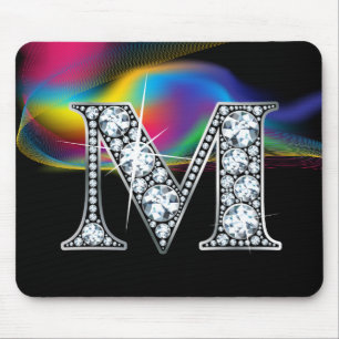 "M" Diamond Bling met Rainbow Swirl Mousepad Muismat