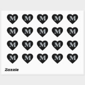 "M" Diamond Bling on Black Heart Sticker (Vel)