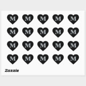 "M" Diamond Bling on Black Heart Sticker (Vel)