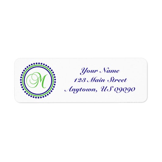 M Dot Circle Mongram Adreslabel (groen / blauw) Etiket (Voorkant)