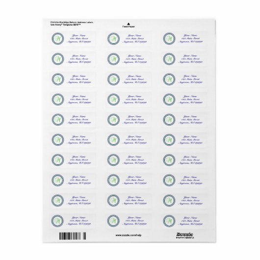 M Dot Circle Mongram Adreslabel (groen / blauw) Etiket (Full Sheet)