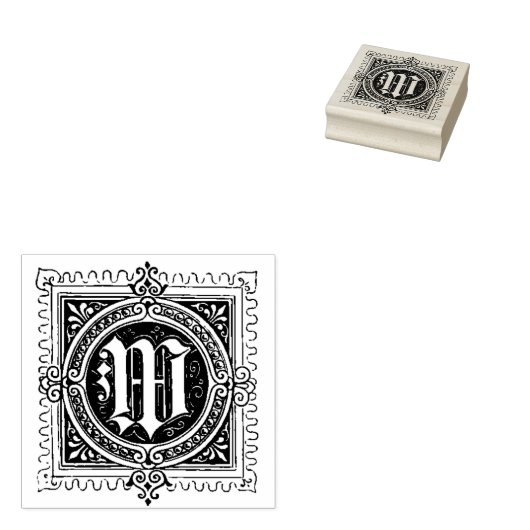 M Eerste letter Rubber Stempel (Gestempeld)