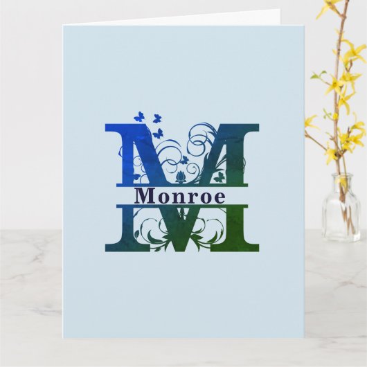 "M" Fancy gesplitst monogram Kaart (Gele Bloem)