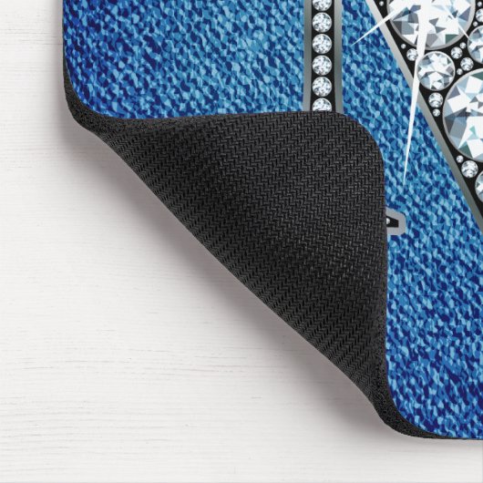 M Faux-"Diamond Bling" op Denim Mousepad Muismat (Hoek)
