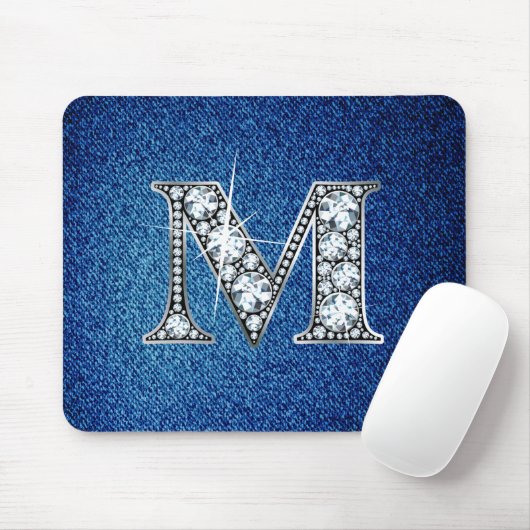 M Faux-"Diamond Bling" op Denim Mousepad Muismat (Met muis)