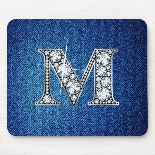 M Faux-"Diamond Bling" op Denim Mousepad Muismat (Voorkant)