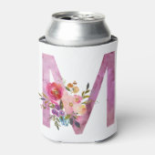 M, Floral Monogram initiaal, waterverf bloem Blikjeskoeler (Blikje Voorkant)