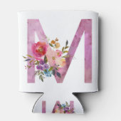 M, Floral Monogram initiaal, waterverf bloem Blikjeskoeler (Achterkant)