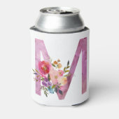 M, Floral Monogram initiaal, waterverf bloem Blikjeskoeler (Blikje Achterkant)