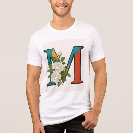 M Floral Monogram, M Initiaal met Flower Touch Tri-Blend Shirt (Voorkant)