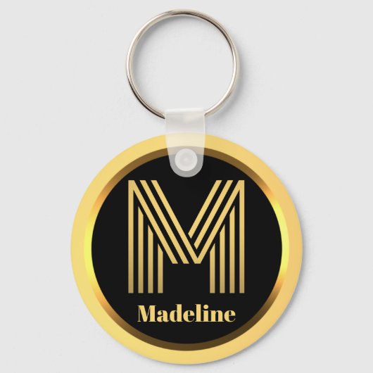 M Gold Monogrammed Letter Personalized Sleutelhang Sleutelhanger (Voorkant)