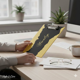 M Gouden en Zwarte Klembord met Weergegeven Naam