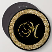 M gouden monogram op zwart ronde button 6,0 cm (Voorkant /achterkant)