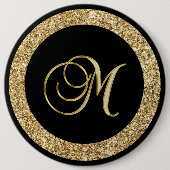 M gouden monogram op zwart ronde button 6,0 cm (Voorkant)
