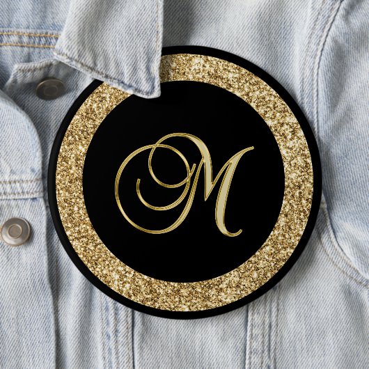 M gouden monogram op zwart ronde button 6,0 cm (In situ)