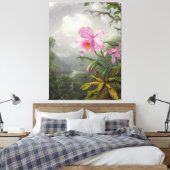 M. HEADE - Kolibrie Perched op het Orchidee Plant Canvas Afdruk (Insitu (Slaapkamer))
