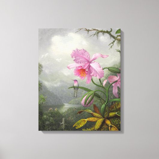 M. HEADE - Kolibrie Perched op het Orchidee Plant Canvas Afdruk (Voorkant)