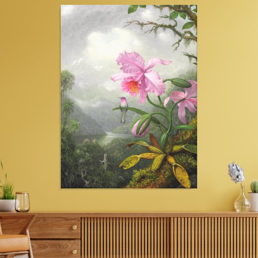 M. HEADE - Kolibrie Perched op het Orchidee Plant Canvas Afdruk (Insitu (Woonkamer))