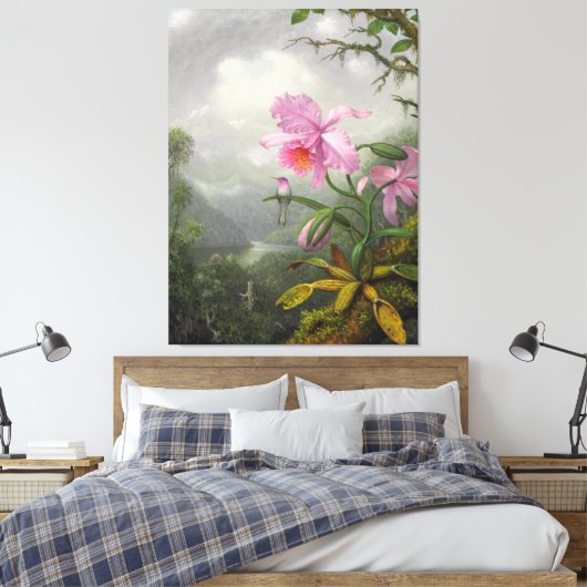 M. HEADE - Kolibrie Perched op het Orchidee Plant Canvas Afdruk (Insitu (Slaapkamer))