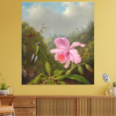M. HEADE - Vechten tegen kolibries met roze orchid Canvas Afdruk (Insitu (Woonkamer))