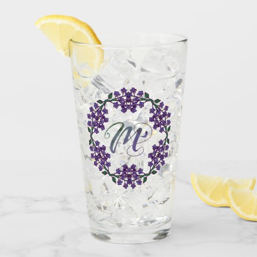 M Initiaal Boho Purple Flowers Cute Girly Glas (Voorkant ijs)