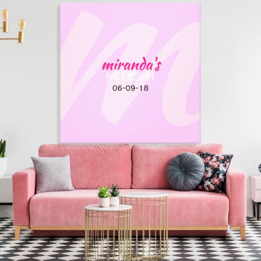 M INITIAAL COLLECTIE Bat Mitzvah Inlogbord Canvas Afdruk (Insitu (Woonkamer))