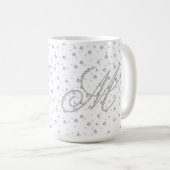 M Initiaal Monogram Witte Diamanten Print Koffiemok (Voorkant rechts)