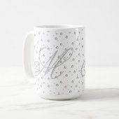 M Initiaal Monogram Witte Diamanten Print Koffiemok (Voorkant links)