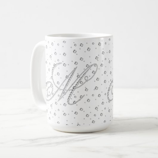 M Initiaal Monogram Witte Diamanten Print Koffiemok (Voorkant links)