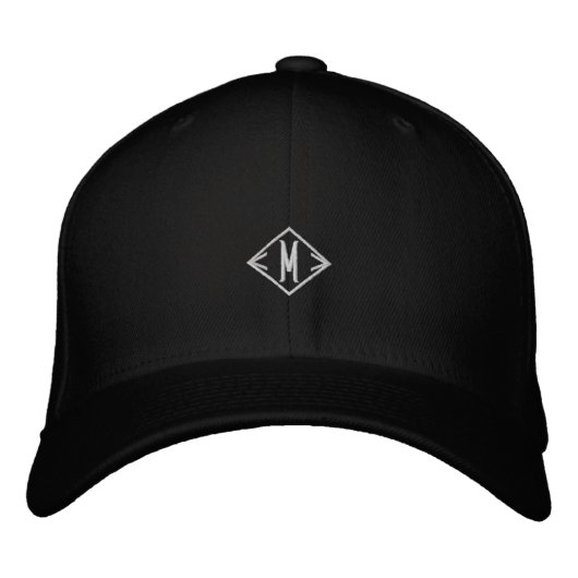 M Initiaal of Logo Monogram Flexfit Wolhoed Zwart Geborduurde Pet (Voorkant)