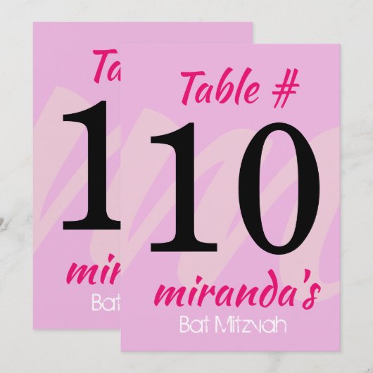 M INITIALEN BBT Mitzvah Party Table Place card Kaart (Voorkant / Achterkant)