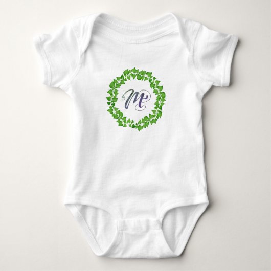 M Initiële Boho Groene Bladgroen Krans Cute Mooi Romper (Voorkant)