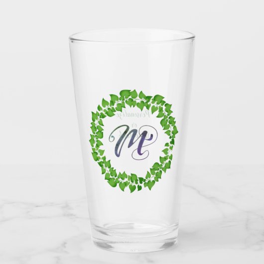 M Initiële Boho Groene Loofkrans Schattig Leuk Glas (Voorkant)