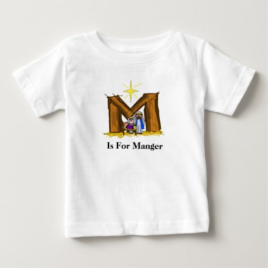 M is voor Manger Christelijk Baby Christmas T-shir (Voorkant)