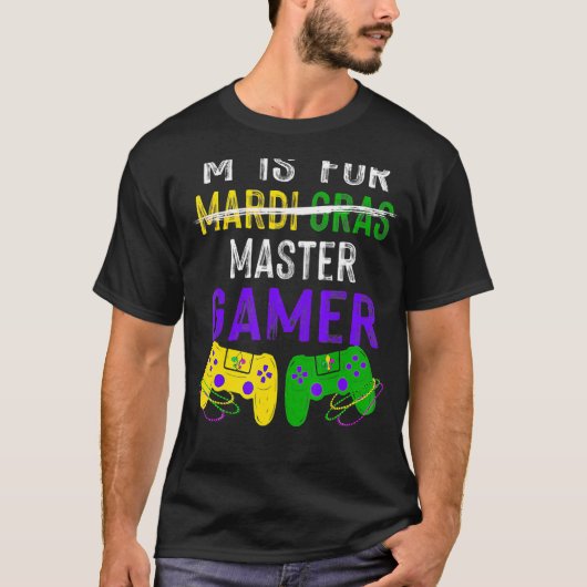 M is voor Master Gamer Mardi Gras Controller Video T-shirt (Voorkant)