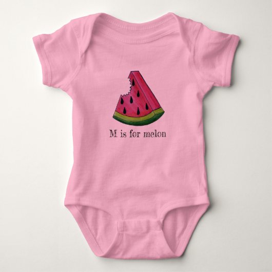 M is voor Melon Pink Watermelon Juicy Fruit Slice Romper (Voorkant)