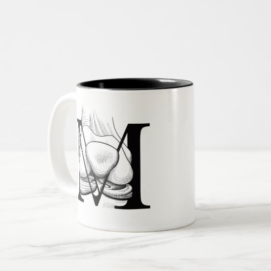 M is voor Meniscus (mok) Tweekleurige Koffiemok (Voorkant links)
