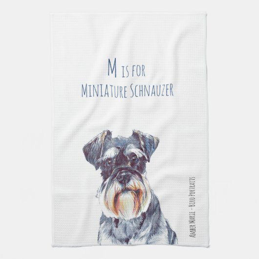 M is voor Miniature Schnauzer Theedoek (Verticaal)