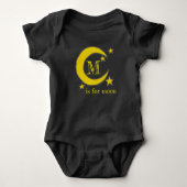 M is voor Mon Yellow Crescent Night Sky Stars ABCs Romper (Voorkant)