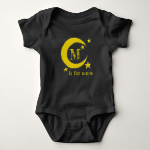 M is voor Mon Yellow Crescent Night Sky Stars ABCs Romper