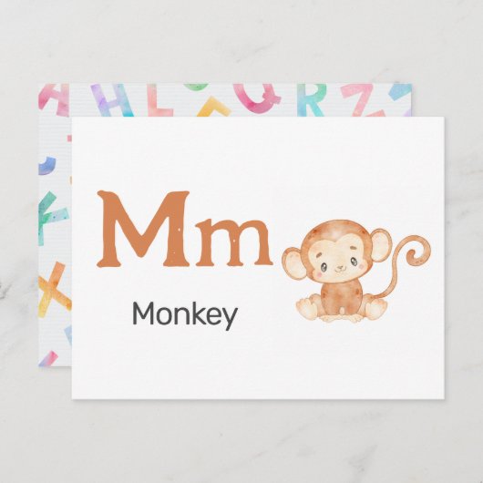 M is voor Monkey - Alphabet Flash Kaart (Voorkant / Achterkant)