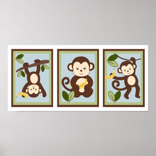 M is voor monokey Oerwoud Nursery Wall Art Print (Voorkant)