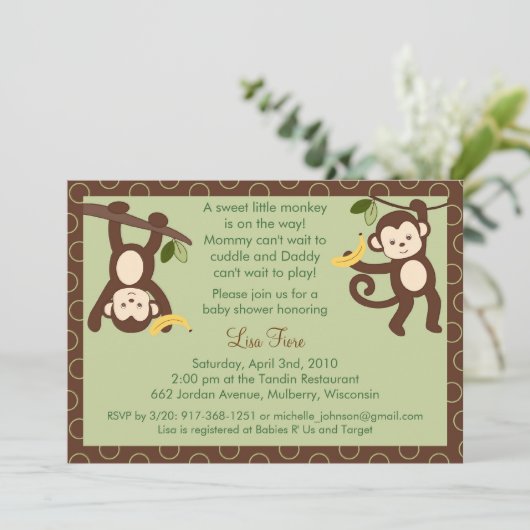 M is voor Oerwoud van een aap Babyschoenen met een Kaart (Staand voorkant)