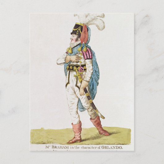 M. John Braham het karakter van Orlando, 1802 Briefkaart (Voorkant)