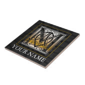 M "Jouw naam" Celtic Black Stone Monogram Tile Tegeltje (Zijkant)