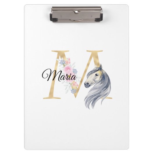 M letter gepersonaliseerde naam monogram met paard klembord (Voorkant)