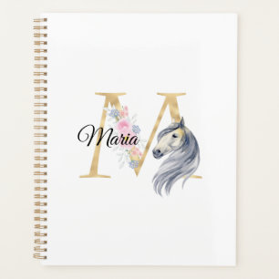 M letter gepersonaliseerde naam monogram met paard planner