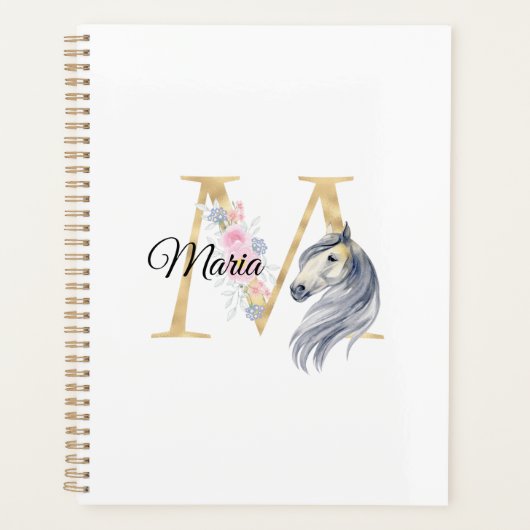 M letter gepersonaliseerde naam monogram met paard planner (Voorkant)